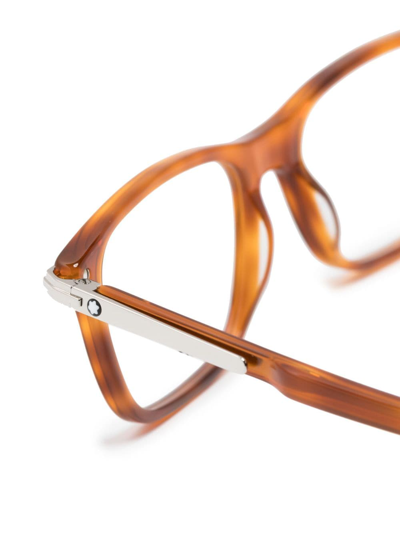 Shop Montblanc Havana Square-frame Glasses In Braun