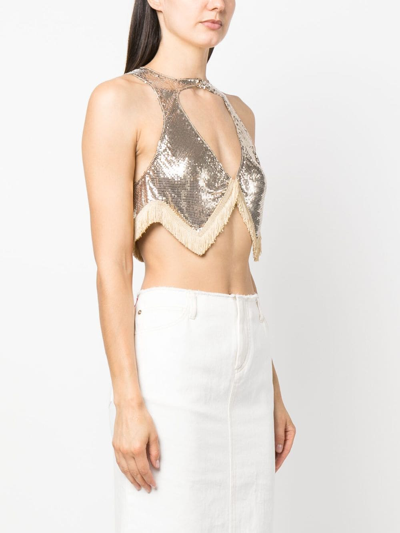 Shop Rabanne Fringed Metallic Cut-out Top In Gold