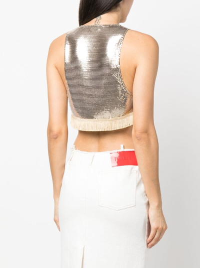 Shop Rabanne Fringed Metallic Cut-out Top In Gold