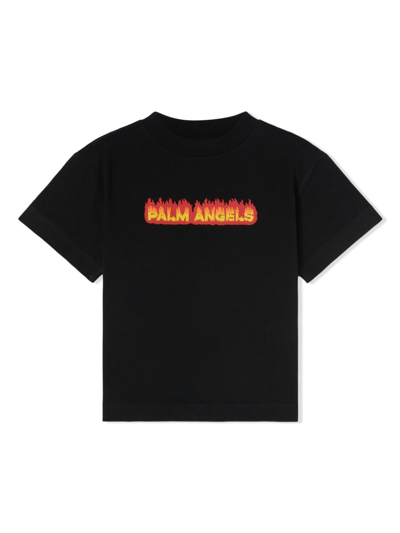 Palm Angels Flames Logo-print Cotton T-shirt In Schwarz