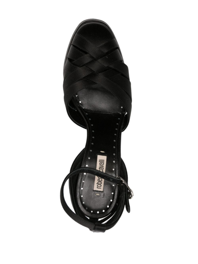 Shop Roberto Cavalli Caged Leather Platform Sandals In Black