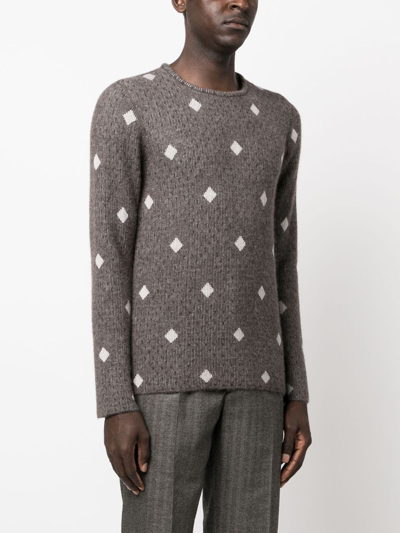 Shop Giorgio Armani Diamond-jacquard Crew-neck Jumper In Braun