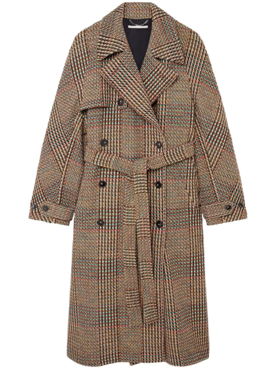 Shop Stella Mccartney Tweed Belted Double-breasted Coat In Braun