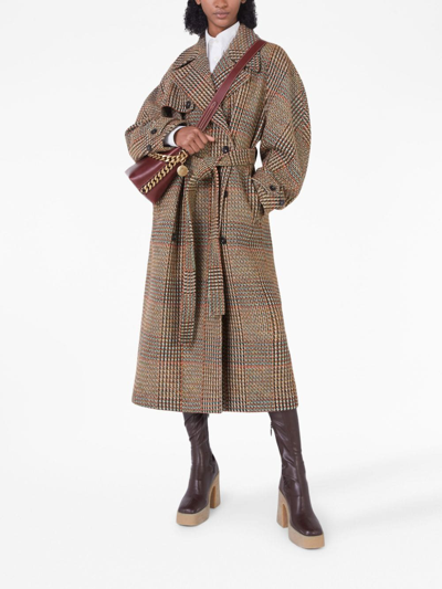 Shop Stella Mccartney Tweed Belted Double-breasted Coat In Braun