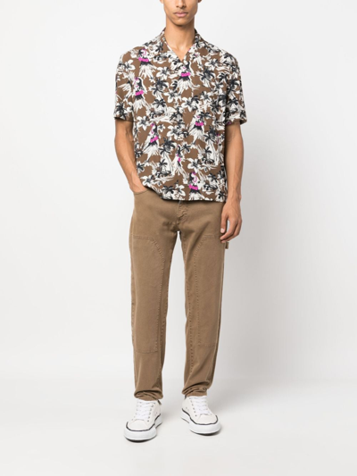 Shop Palm Angels Floral-print Short-sleeved Shirt In Braun