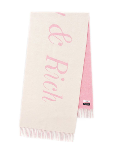 Shop Sporty And Rich Logo-print Wool-blend Scarf In Neutrals