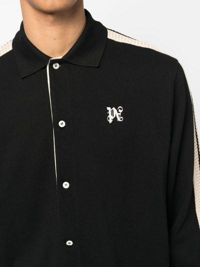 Palm Angels Pa Monogram-print Linen Shirt In Schwarz