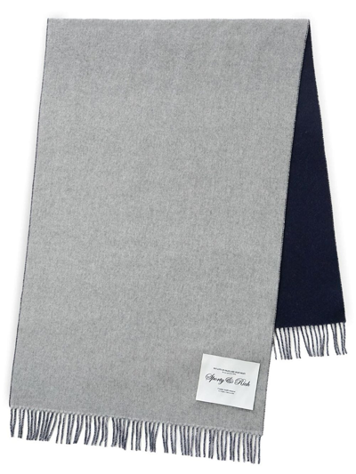 Shop Sporty And Rich Wool-blend Fringed-edge Scarf In Blue
