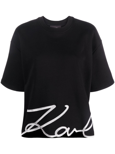 Shop Karl Lagerfeld Signature Hem Organic-cotton T-shirt In Black