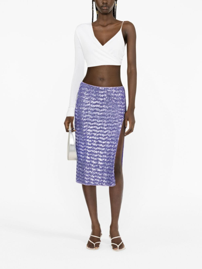 Shop Oseree Night Sequinned Midi Skirt In Purple