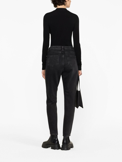 Shop Karl Lagerfeld Crystal-embellished Straight-leg Jeans In Black