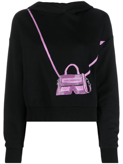 Shop Karl Lagerfeld Ikon/k Bag Print Hoodie In Black