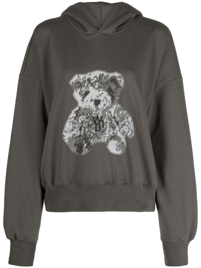 Shop We11 Done Pixel Teddy-print Cotton Hoodie In Grey