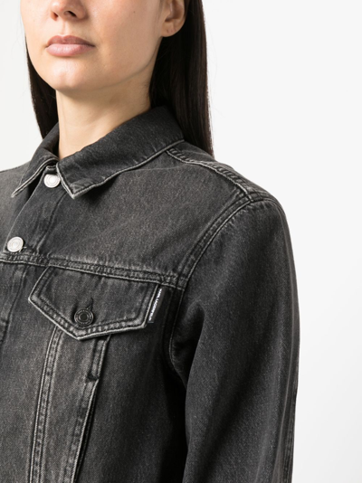 Shop Karl Lagerfeld Logo-embellished Cropped Denim Jacket In Grey