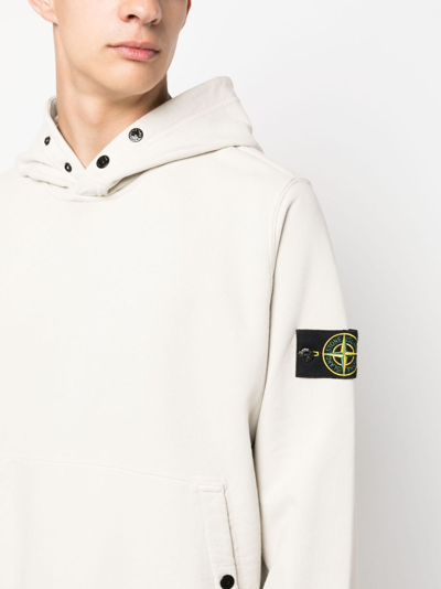 Shop Stone Island Compass Patch Cotton Hoodie In Nude