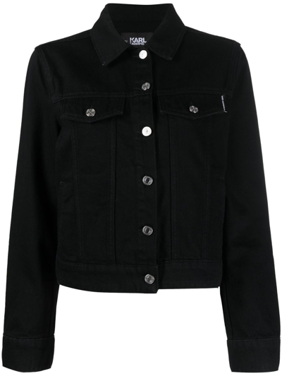 Shop Karl Lagerfeld Ikonik Rhinestone-embellished Denim Jacket In Black