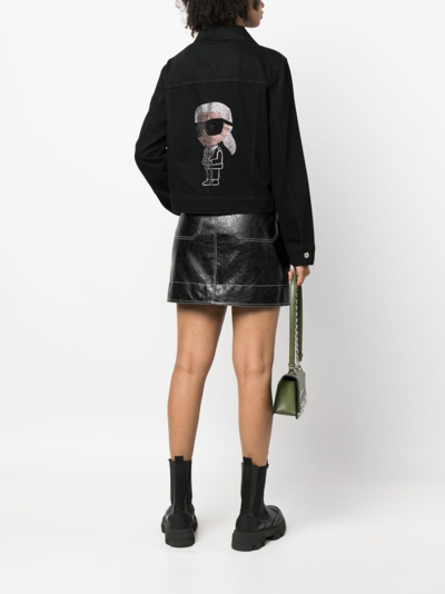 Shop Karl Lagerfeld Ikonik Rhinestone-embellished Denim Jacket In Black