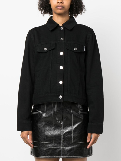 Shop Karl Lagerfeld Ikonik Rhinestone-embellished Denim Jacket In Black