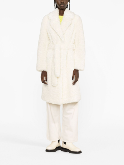 Shop P.a.r.o.s.h Belted Faux-shearling Coat In White