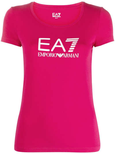 Shop Ea7 Logo-print Cotton T-shirt In Rosa