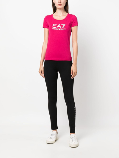 Shop Ea7 Logo-print Cotton T-shirt In Rosa