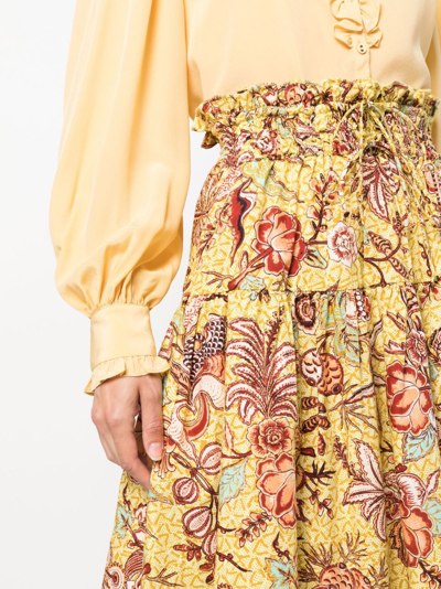 Shop Ulla Johnson Floral-print A-line Midi Skirt In Yellow
