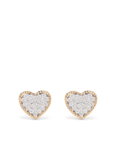 Shop Yvonne Léon 9kt Yellow Gold Diamond Heart Stud Earrings