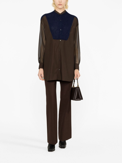 Shop Undercover Panelled Poplin Shirt In Brown
