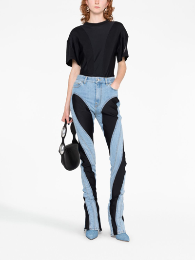 Shop Mugler Spiral Panelled Skinny Jeans In Blue