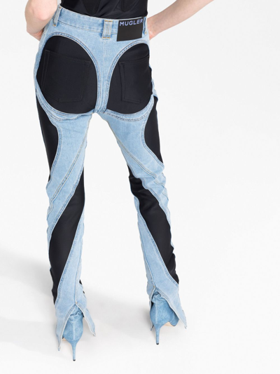 Shop Mugler Spiral Panelled Skinny Jeans In Blue