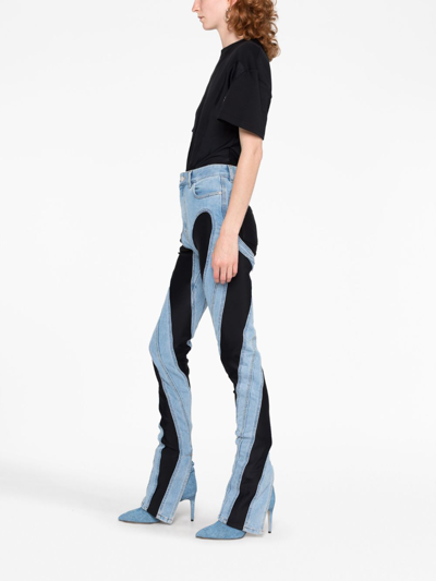 Shop Mugler Spiral Panelled Skinny Jeans In Blue