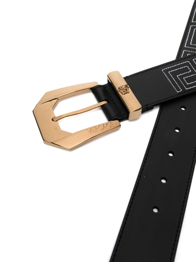 Shop Versace Greca Leather Belt In Black