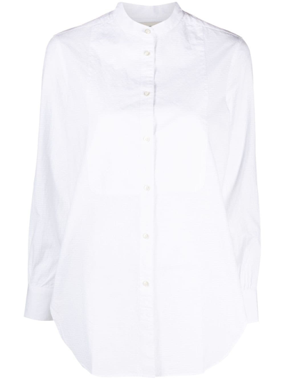 Shop Officine Generale Band-collar Cotton Shirt In White