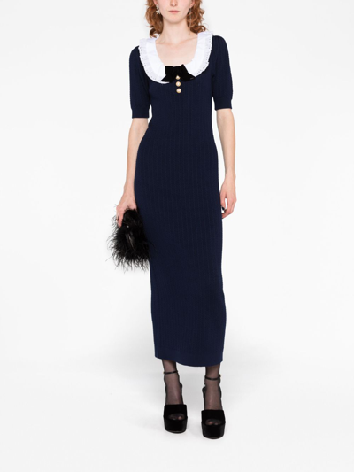 Shop Alessandra Rich Bow-detailing Knitted Maxi Dress In Blue