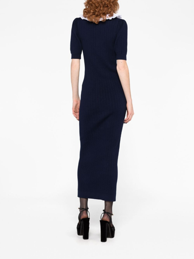Shop Alessandra Rich Bow-detailing Knitted Maxi Dress In Blue