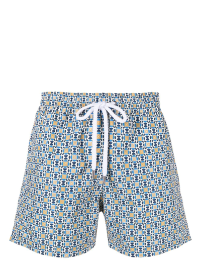 Shop Frescobol Carioca Geometric-print Swim Shorts In Blue