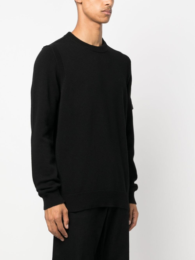 Stone Island Lightweight Wool Crew Neck Pullover In Black