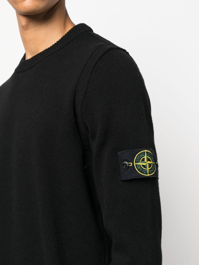 Stone Island Lightweight Wool Crew Neck Pullover In Black