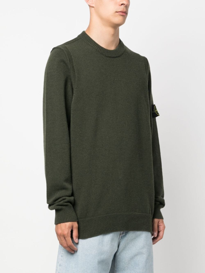 Shop Stone Island Compass Patch Fine-knit Sweatshirt In Green