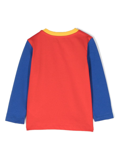 Shop Moschino Embroidered-logo Colour-block Design Sweatshirt In Red