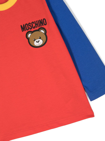 Shop Moschino Embroidered-logo Colour-block Design Sweatshirt In Red