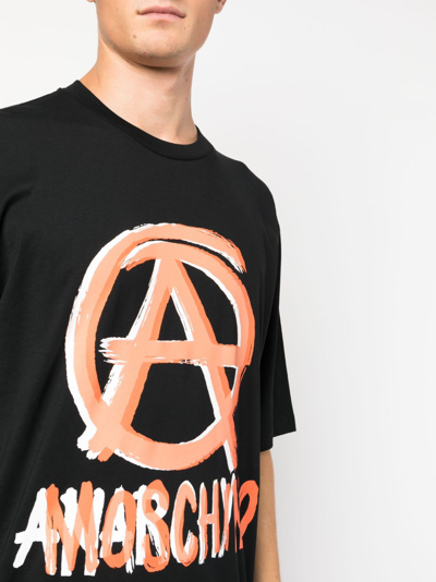 Shop Moschino Graphic-print Organic Cotton T-shirt In Black