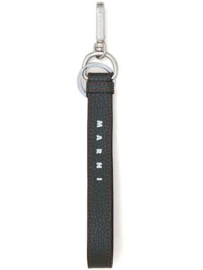 Marni Logo-print Leather Keyring In Black