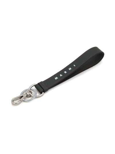 Marni Logo-print Leather Keyring In Black