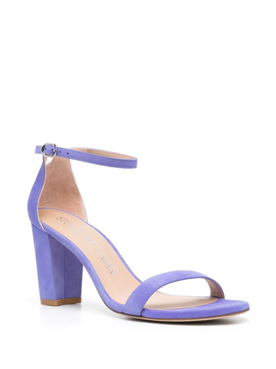 Shop Stuart Weitzman Nearlynude 70mm Suede Sandals In Blue