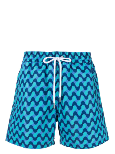 Shop Frescobol Carioca Wave-print Swim Shorts In Blue