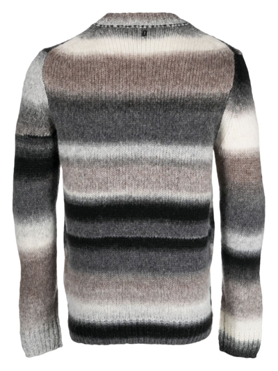 Shop Dondup Long-sleeve Striped Knitted Jumper In Grey