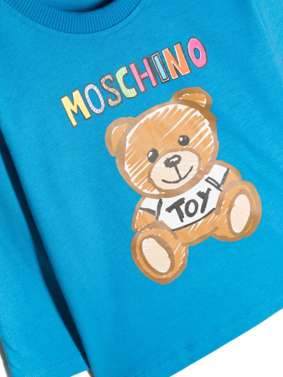 Shop Moschino Leo Teddy-print Cotton Sweatshirt In Blue