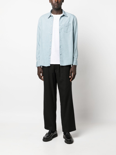 Officine Generale Button-up Lyocell Shirt In Blue