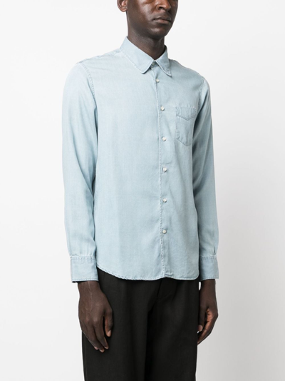 Officine Generale Button-up Lyocell Shirt In Blue
